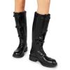 DREAM PAIRS Women’s Knee High Boots Combat Boots Adjustable Straps Lace Up Buckles Chunky Low Heel Fall Booties with Side Zipper to Put on and off(Black)