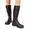 DREAM PAIRS Women’s Knee High Boots Combat Boots Adjustable Straps Lace Up Buckles Chunky Low Heel Fall Booties with Side Zipper to Put on and off(Dark Brown)