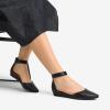 DREAM PAIRS Women’s Low Wedge Ankle Strap Dress Flats Shoes(Black/Pu)