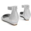 DREAM PAIRS Women’s Low Wedge Ankle Strap Dress Flats Shoes(Silver/Glitter)