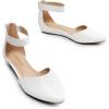 DREAM PAIRS Women’s Low Wedge Ankle Strap Dress Flats Shoes(White/Pu)