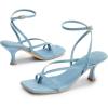 DREAM PAIRS Women’s kitten Low Strappy Lace Up Heels Open Square Toe Thong Ankle Strap Heels Sexy Fashion Comfort Dress Shoes Party Sylvestra Pumps Heeled Sandals(Denim Blue)
