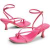 DREAM PAIRS Women’s kitten Low Strappy Lace Up Heels Open Square Toe Thong Ankle Strap Heels Sexy Fashion Comfort Dress Shoes Party Sylvestra Pumps Heeled Sandals(Hot Pink-pu)