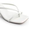 DREAM PAIRS Women’s kitten Low Strappy Lace Up Heels Open Square Toe Thong Ankle Strap Heels Sexy Fashion Comfort Dress Shoes Party Sylvestra Pumps Heeled Sandals(White-pu)