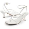 DREAM PAIRS Women’s kitten Low Strappy Lace Up Heels Open Square Toe Thong Ankle Strap Heels Sexy Fashion Comfort Dress Shoes Party Sylvestra Pumps Heeled Sandals(White-pu)