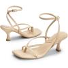 DREAM PAIRS Women’s kitten Low Strappy Lace Up Heels Open Square Toe Thong Ankle Strap Heels Sexy Fashion Comfort Dress Shoes Party Sylvestra Pumps Heeled Sandals(Nude-pu)
