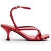 DREAM PAIRS Women’s kitten Low Strappy Lace Up Heels Open Square Toe Thong Ankle Strap Heels Sexy Fashion Comfort Dress Shoes Party Sylvestra Pumps Heeled Sandals(Red-pu)