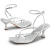 DREAM PAIRS Women’s kitten Low Strappy Lace Up Heels Open Square Toe Thong Ankle Strap Heels Sexy Fashion Comfort Dress Shoes Party Sylvestra Pumps Heeled Sandals(Silver-pu)