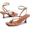 DREAM PAIRS Women’s kitten Low Strappy Lace Up Heels Open Square Toe Thong Ankle Strap Heels Sexy Fashion Comfort Dress Shoes Party Sylvestra Pumps Heeled Sandals(Brown-pu)