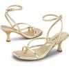DREAM PAIRS Women’s kitten Low Strappy Lace Up Heels Open Square Toe Thong Ankle Strap Heels Sexy Fashion Comfort Dress Shoes Party Sylvestra Pumps Heeled Sandals(Gold-pu)