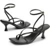 DREAM PAIRS Women’s kitten Low Strappy Lace Up Heels Open Square Toe Thong Ankle Strap Heels Sexy Fashion Comfort Dress Shoes Party Sylvestra Pumps Heeled Sandals(Black-pu)