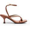 DREAM PAIRS Women’s kitten Low Strappy Lace Up Heels Open Square Toe Thong Ankle Strap Heels Sexy Fashion Comfort Dress Shoes Party Sylvestra Pumps Heeled Sandals(Brown-pu)