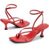 DREAM PAIRS Women’s kitten Low Strappy Lace Up Heels Open Square Toe Thong Ankle Strap Heels Sexy Fashion Comfort Dress Shoes Party Sylvestra Pumps Heeled Sandals(Red-pu)