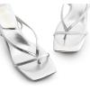 DREAM PAIRS Women’s kitten Low Strappy Lace Up Heels Open Square Toe Thong Ankle Strap Heels Sexy Fashion Comfort Dress Shoes Party Sylvestra Pumps Heeled Sandals(Silver-pu)