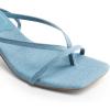 DREAM PAIRS Women’s kitten Low Strappy Lace Up Heels Open Square Toe Thong Ankle Strap Heels Sexy Fashion Comfort Dress Shoes Party Sylvestra Pumps Heeled Sandals(Denim Blue)