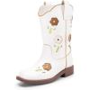 DREAM PAIRS Girls Cowgirl Boots Kids Mid Calf Western Boots Flower Cowboy Boots Square Toe Riding Shoes for Toddler/Little Kid/Big Kid(White)