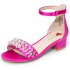 DREAM PAIRS Girls Sandals Low Heel Pump Ankle Strap Pearl Dress Flower Wedding Party Shoes for Little Kid/Big Kid(Hot Pink)