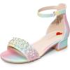 DREAM PAIRS Girls Sandals Low Heel Pump Ankle Strap Pearl Dress Flower Wedding Party Shoes for Little Kid/Big Kid(Rainbow/Glitter)