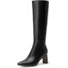 DREAM PAIRS Knee High Boots Women Chunky Block Heel Square Toe Side Zipper Tall Boots for Women(Black-pu)