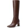 DREAM PAIRS Knee High Boots Women Chunky Block Heel Square Toe Side Zipper Tall Boots for Women(Brown-pu)