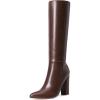 DREAM PAIRS Knee High Boots Women Chunky Heel Pointed Toe Tall Boots for Women Side Zipper Long Boots(Brown)