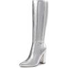 DREAM PAIRS Knee High Boots Women Chunky Heel Pointed Toe Tall Boots for Women Side Zipper Long Boots(Metallic Silver)