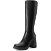 DREAM PAIRS Knee High Boots for Women Platform Square Toe Chunky Block Heeled Gogo Boots with Side Zipper(Black)