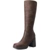 DREAM PAIRS Knee High Boots for Women Platform Square Toe Chunky Block Heeled Gogo Boots with Side Zipper(Brown)