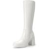 DREAM PAIRS Knee High Boots for Women Platform Square Toe Chunky Block Heeled Gogo Boots with Side Zipper(White-pat)