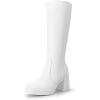 DREAM PAIRS Knee High Boots for Women Platform Square Toe Chunky Block Heeled Gogo Boots with Side Zipper(White-pu)