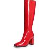 DREAM PAIRS Knee High Boots for Women Square Toe Gogo Chunky Heel with Side Zip(Red-pat)