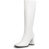 DREAM PAIRS Knee High Boots for Women Square Toe Gogo Chunky Heel with Side Zip(White-pu)
