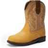 DREAM PAIRS Toddler Little Boys Girls Cowboy Boots Kids Western Square Toe Riding Mid Calf Boots(Light Brown/Wheat)