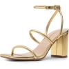 DREAM PAIRS Women Heels Chunky Square Open Toe Strappy Ankle Strap Block High Heeled Sandals for Dressy Wedding Comfortable Shoes(Gold)