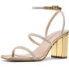 DREAM PAIRS Women Heels Chunky Square Open Toe Strappy Ankle Strap Block High Heeled Sandals for Dressy Wedding Comfortable Shoes(Gold-rhinestone)