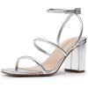 DREAM PAIRS Women Heels Chunky Square Open Toe Strappy Ankle Strap Block High Heeled Sandals for Dressy Wedding Comfortable Shoes(Silver-pat)