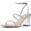 DREAM PAIRS Women Heels Chunky Square Open Toe Strappy Ankle Strap Block High Heeled Sandals for Dressy Wedding Comfortable Shoes(Silver-rhinestone)