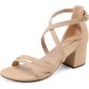 DREAM PAIRS Women’s Ankle Strap Low Chunky Heels Open Toe Blocked Strappy Sandals Dress Shoes for Wedding Bridal Party(Nude-nubuck)