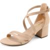 DREAM PAIRS Women’s Ankle Strap Low Chunky Heels Open Toe Blocked Strappy Sandals Dress Shoes for Wedding Bridal Party(Nude-suede)