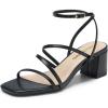 DREAM PAIRS Womens Block Heels 2 inch Strappy Square Toe Dressy Chunky Low Heeled Sandals for Party Wedding Evening(Black-pu)