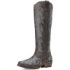 DREAM PAIRS Womens Cowboy Boots Comfortable Cowgirl Knee High Boots Pull On Side Zipper Chunky Heel Embroidered Western Boots(Dark Brown)