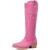 DREAM PAIRS Womens Cowboy Boots Comfortable Cowgirl Knee High Boots Pull On Side Zipper Chunky Heel Embroidered Western Boots(Hot Pink)