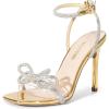 DREAM PAIRS Women’s Double Bowknots Crystal Sandals Clear Slingback Heels Square Toe Shoes for Party Wedding(Gold-pat)