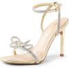 DREAM PAIRS Women’s Double Bowknots Crystal Sandals Clear Slingback Heels Square Toe Shoes for Party Wedding(Gold-pu)