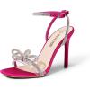 DREAM PAIRS Women’s Double Bowknots Crystal Sandals Clear Slingback Heels Square Toe Shoes for Party Wedding(Hot Pink-satin)