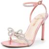 DREAM PAIRS Women’s Double Bowknots Crystal Sandals Clear Slingback Heels Square Toe Shoes for Party Wedding(Rainbow Pink-pu)