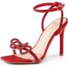 DREAM PAIRS Women’s Double Bowknots Crystal Sandals Clear Slingback Heels Square Toe Shoes for Party Wedding(Red-satin)