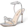 DREAM PAIRS Women’s Double Bowknots Crystal Sandals Clear Slingback Heels Square Toe Shoes for Party Wedding(Silver)