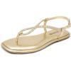 DREAM PAIRS Women’s Flat Sandals Fashion Rhinestone Flat Sandals with Ankle Strap for Summers Dress Casual(Gold)