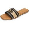 DREAM PAIRS Women’s Flat Sandals Slip On Slides Sandals Square Open Toe Jacquard Braided Fashion Slides Casual Beach Slippers for Summer(Black)